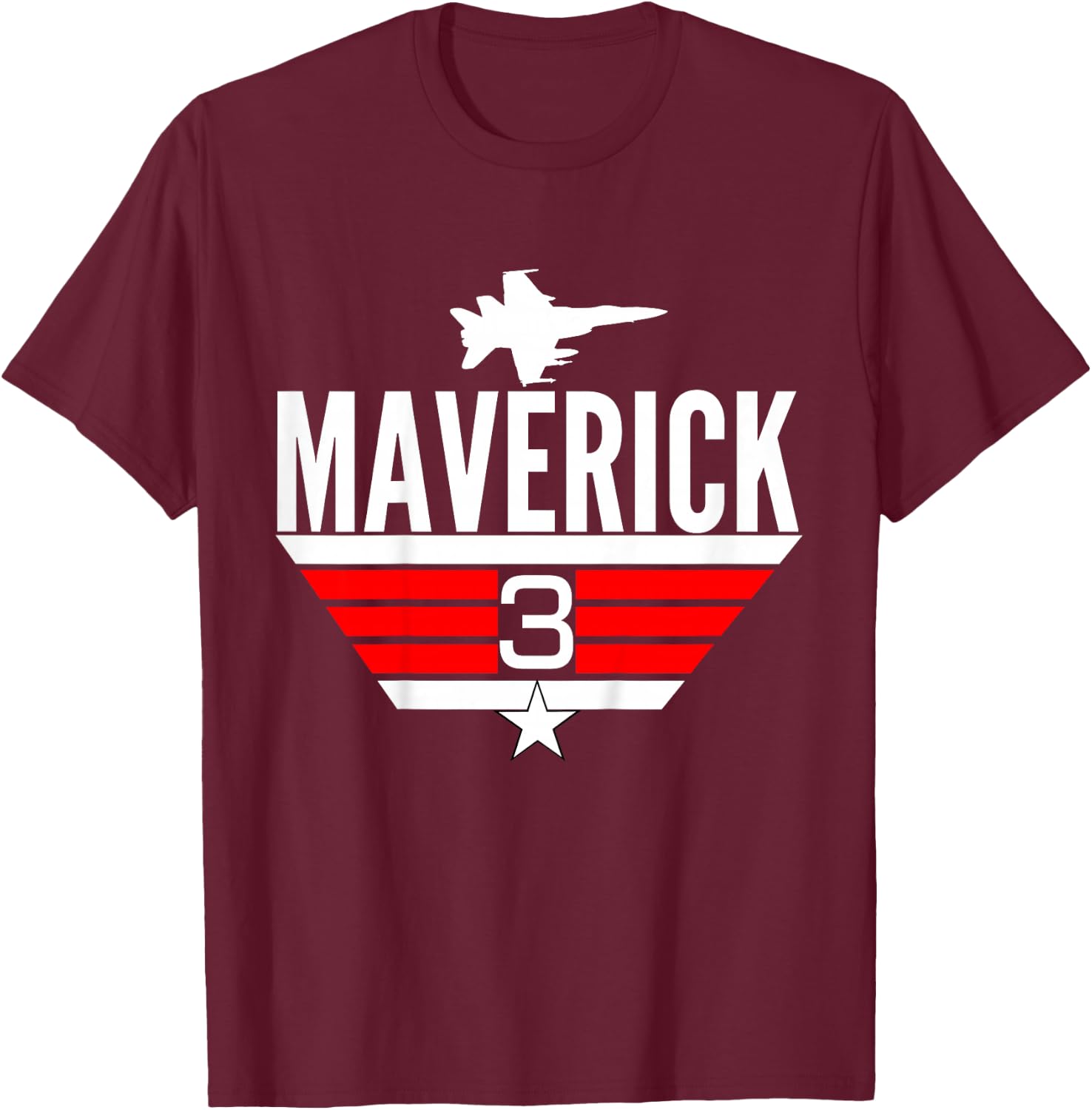 3 Year Old Top Maverick Jet Birthday Party Theme Shirt T-Shirt - T-Shirt | Maroon