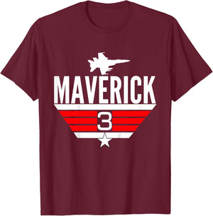 3 Year Old Top Maverick Jet Birthday Party Theme Shirt T-Shirt - T-Shirt | Maroon