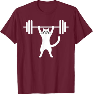 Cat Powerlifting Weightlifting Gym Workout Men Women Kids T-Shirt - T-Shirt | Maroon