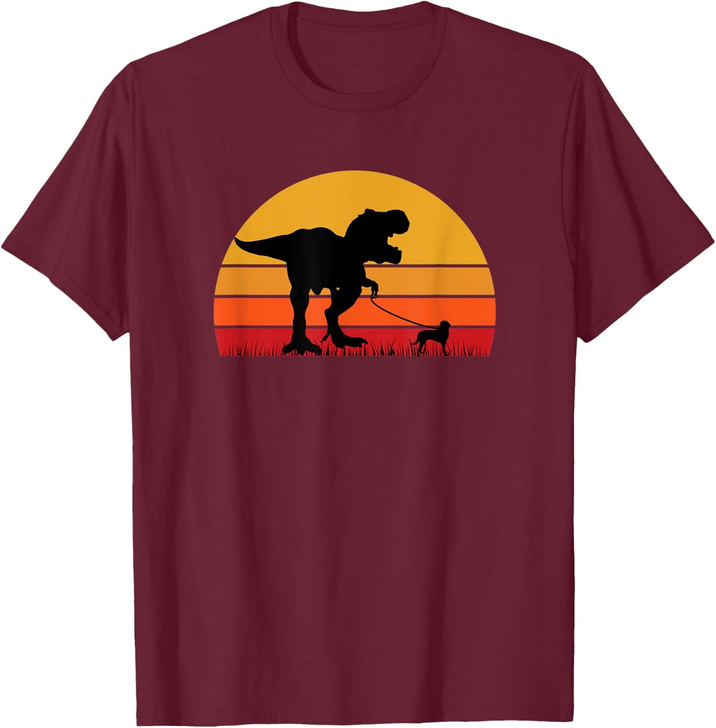 T-Rex Walking Beagle Trex Tyrannosaurus Funny Cute Orange T-Shirt - T-Shirt | Maroon