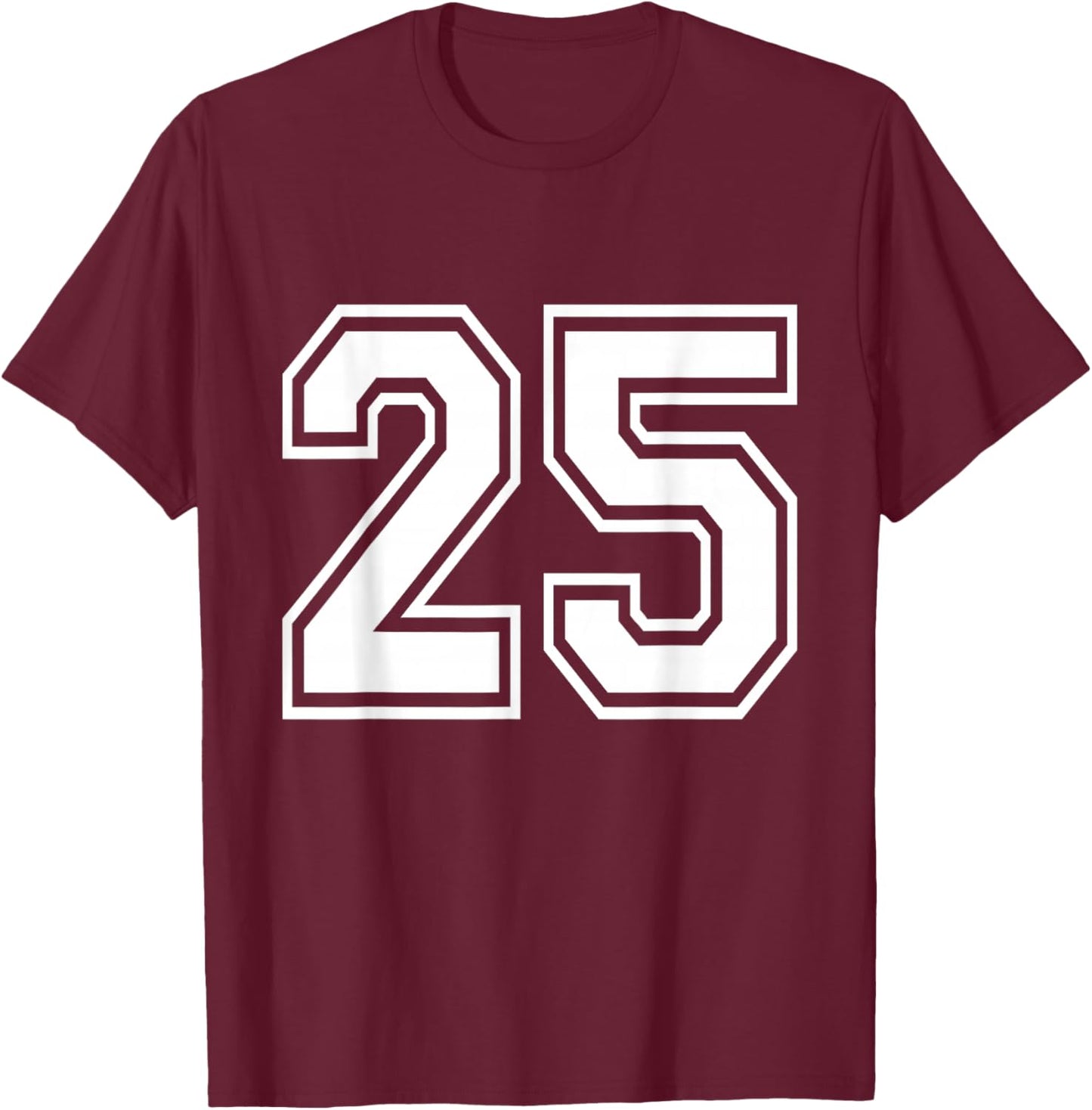 Number 25 Varsity Sports Team Jersey 25th Birthday 25 Years T-Shirt - T-Shirt | Maroon