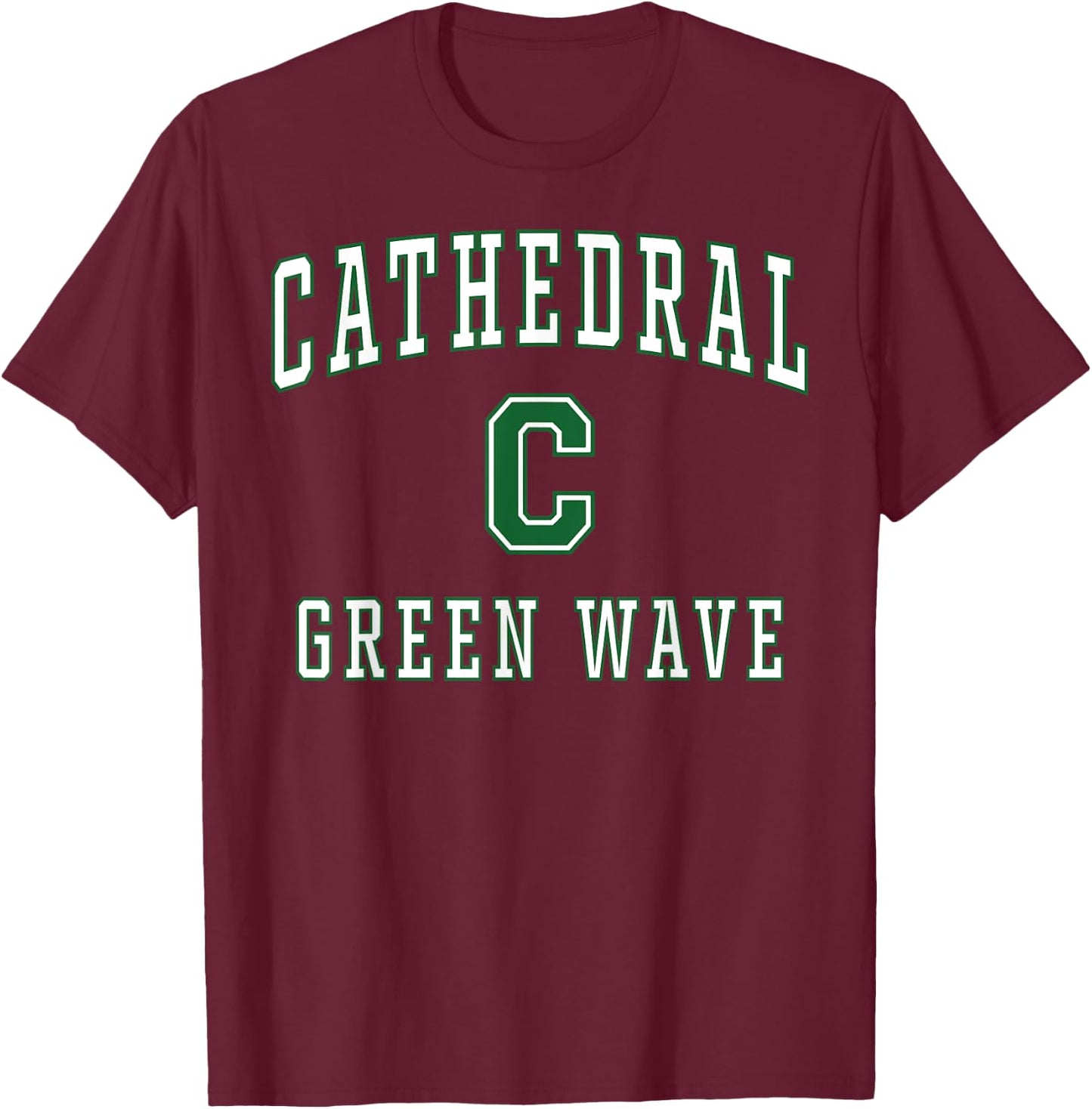 Cathedral High School Green Wave T-Shirt - T-Shirt | Maroon