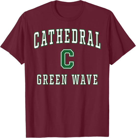 Cathedral High School Green Wave T-Shirt - T-Shirt | Maroon
