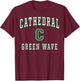 Cathedral High School Green Wave T-Shirt - T-Shirt | Maroon
