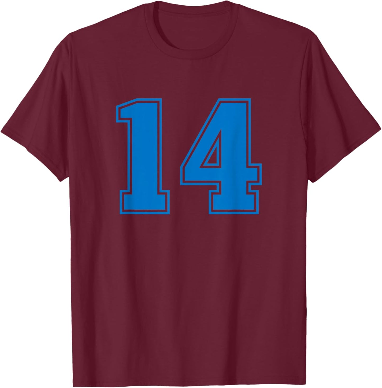 Blue Sports Team Number #14 T-Shirt - T-Shirt | Maroon