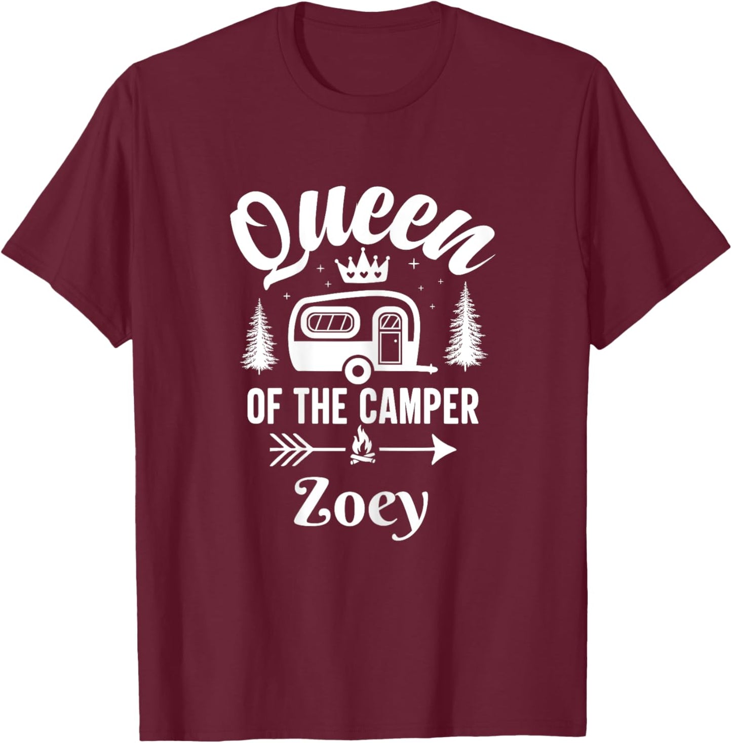 Queen of the Camper Zoey, Camping Outfit Adventure Nature T-Shirt - T-Shirt | Maroon