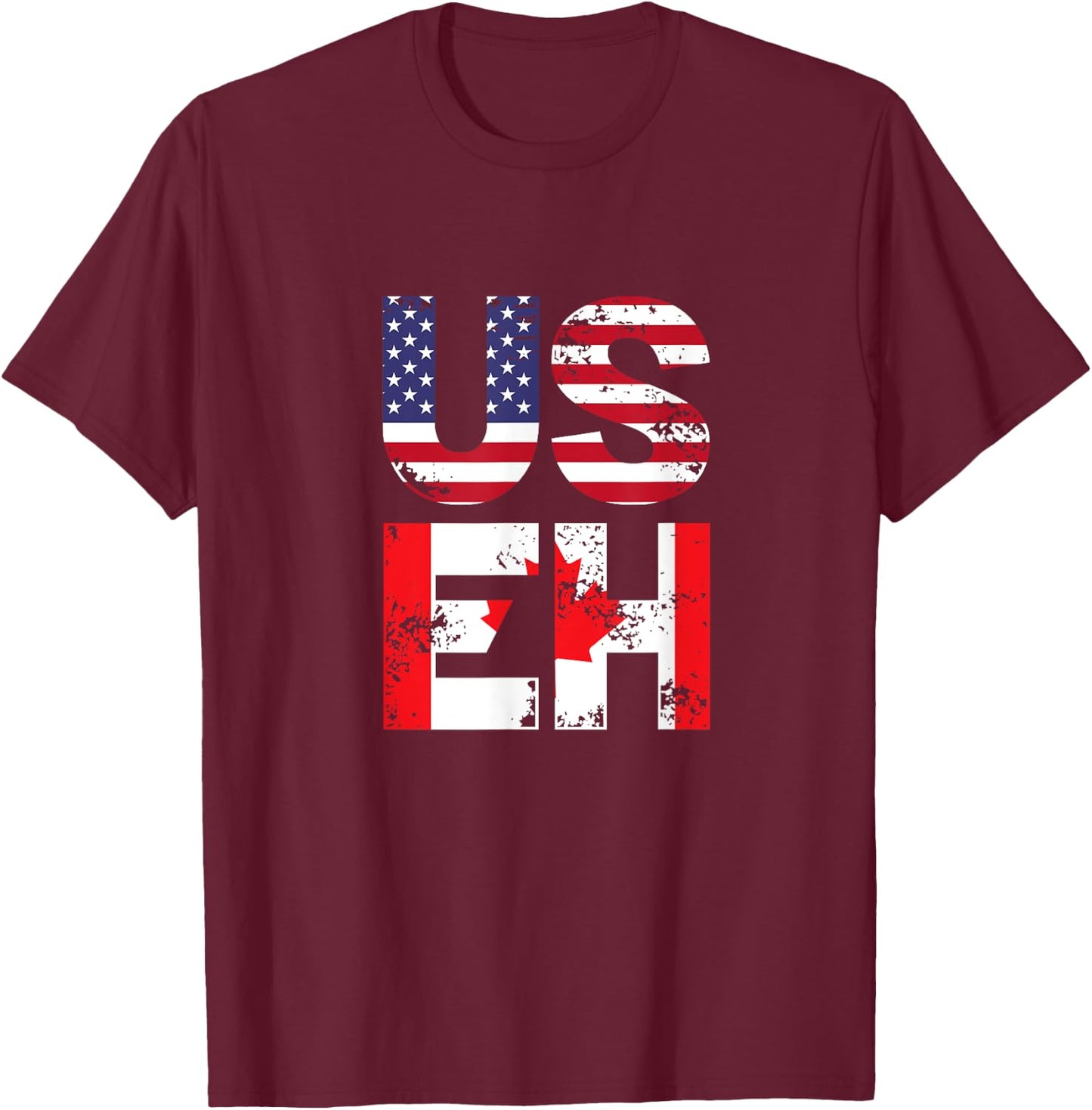 US EH Funny Canada American Flag T-Shirt - T-Shirt | Maroon