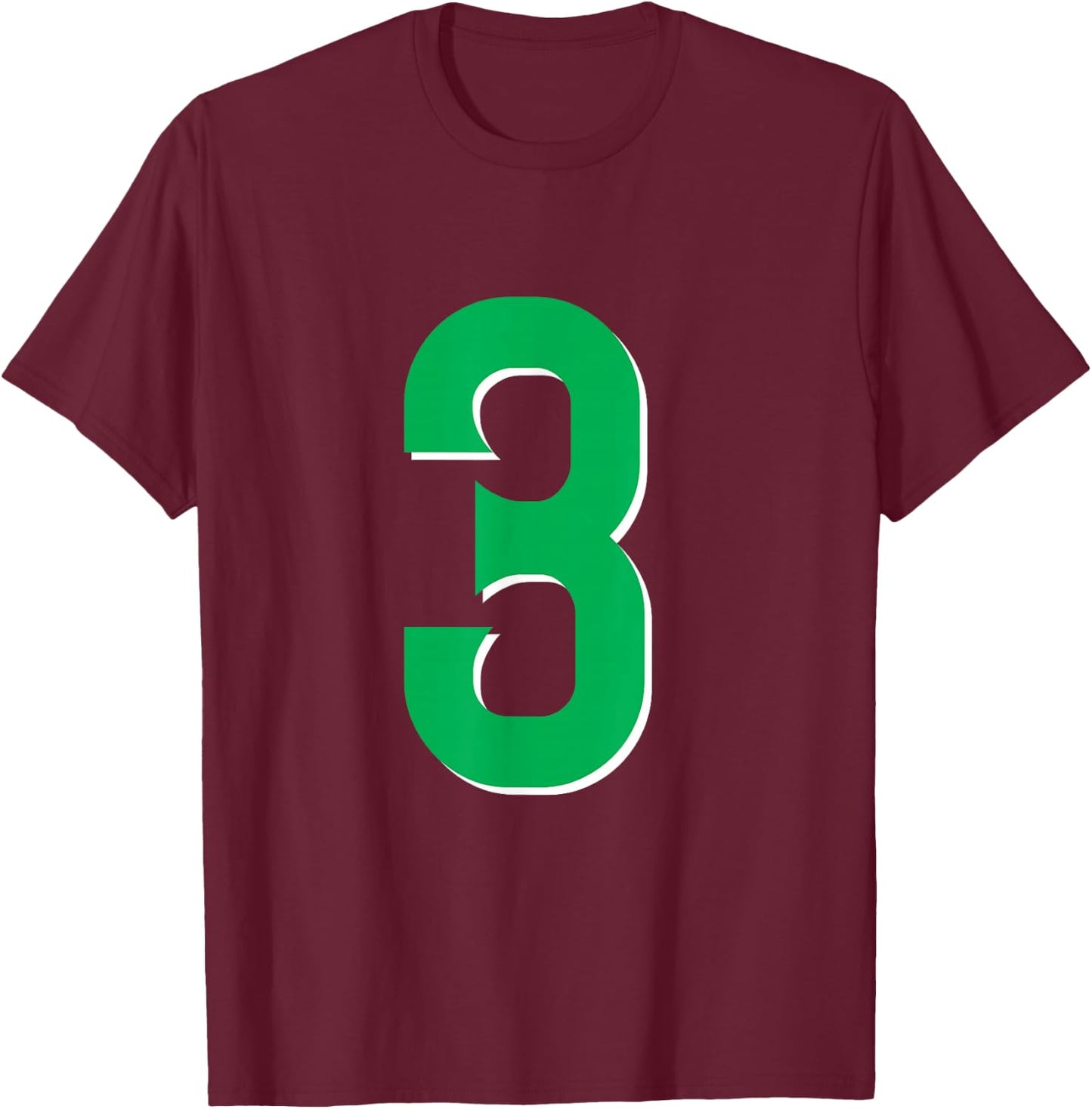#3 Jersey Uniform Varsity Sports Green Number, Third 3rd T-Shirt - T-Shirt | Maroon