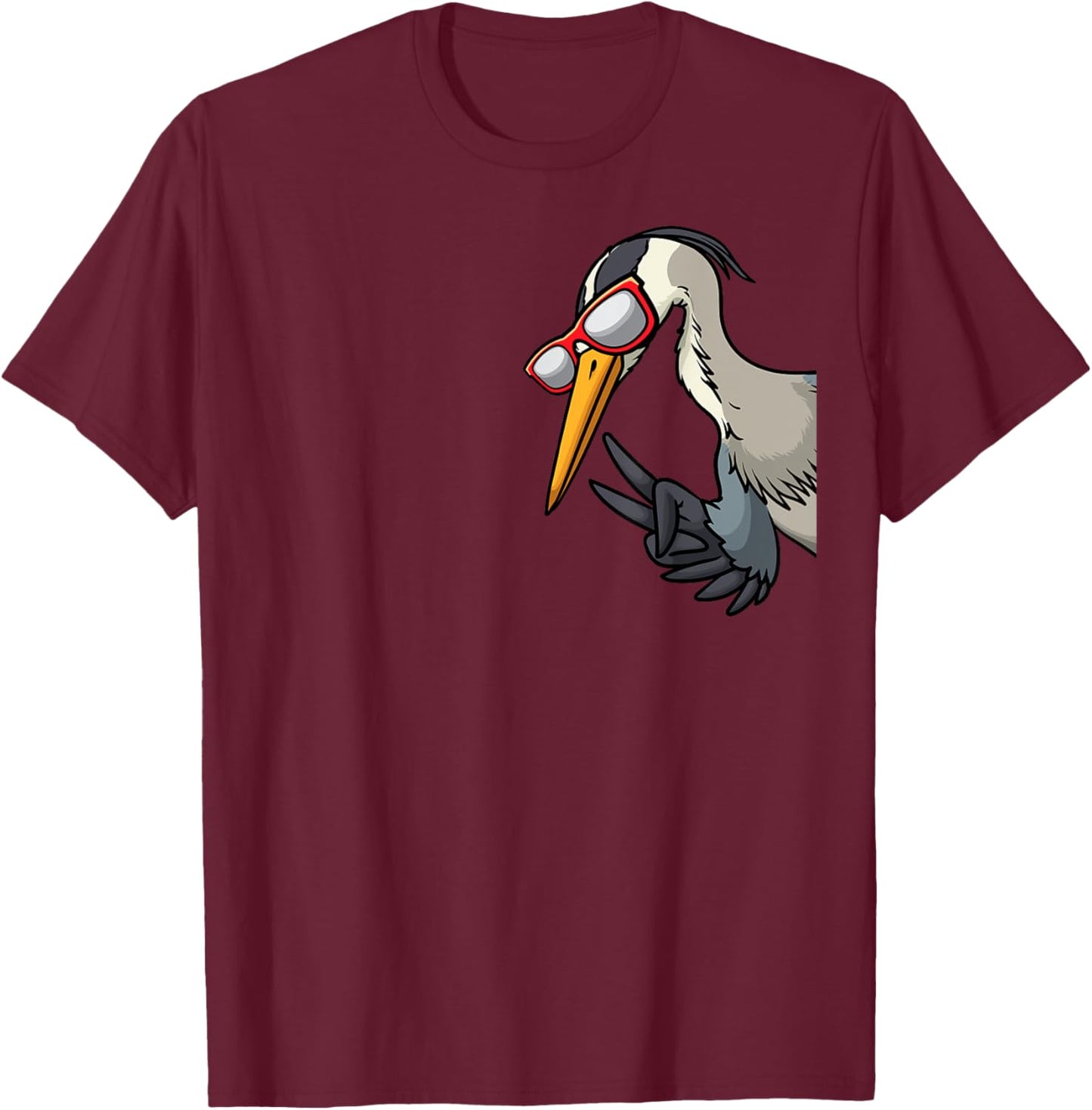 Great Blue Heron Bird With Sunglasses From Side Birder T-Shirt - T-Shirt | Maroon