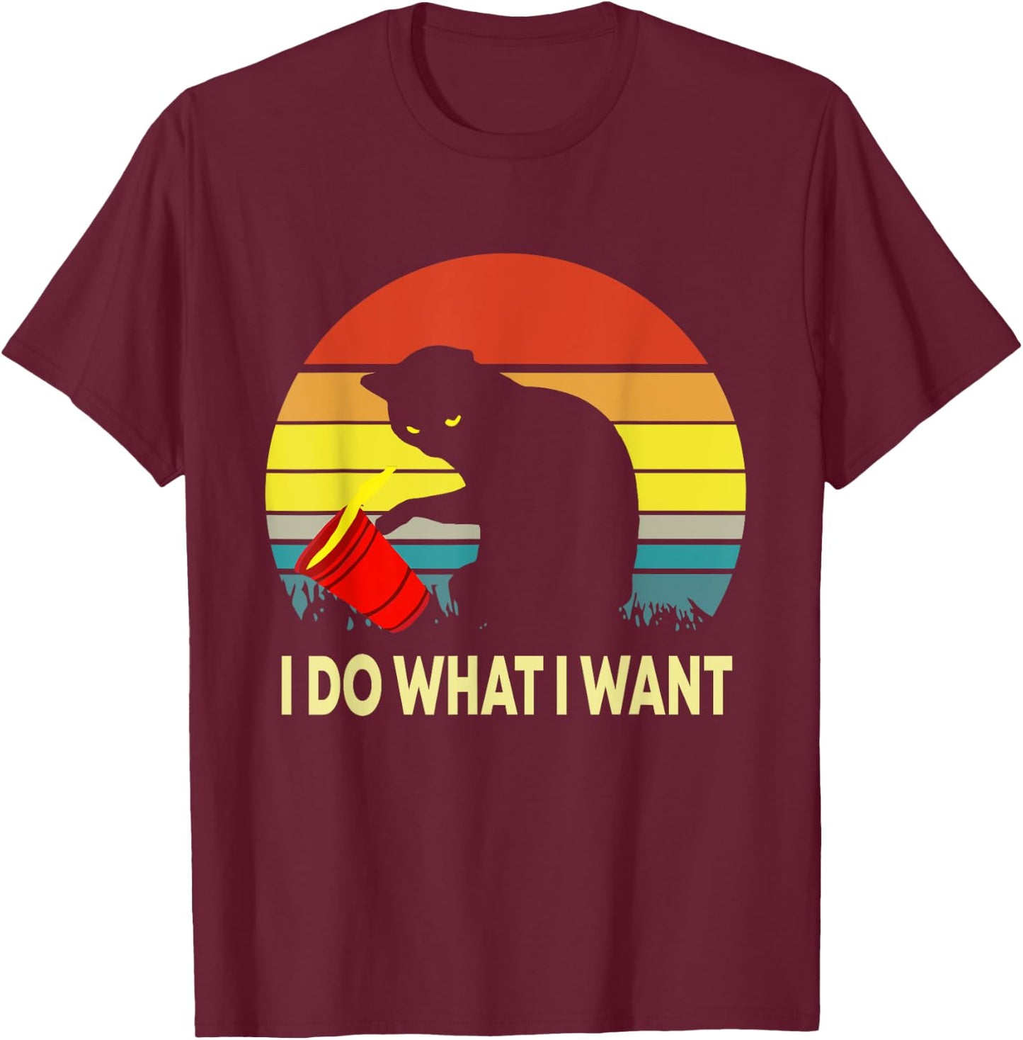 Vintage Sunset I Do What I Want Cat Men Women Kids T-Shirt - T-Shirt | Maroon