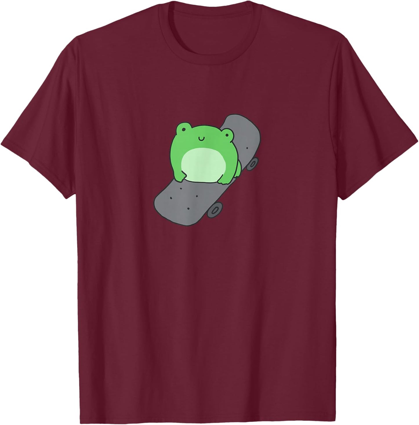 Cute Frog and Skateboard Kawaii Aesthetic Frog T-Shirt - T-Shirt | Maroon