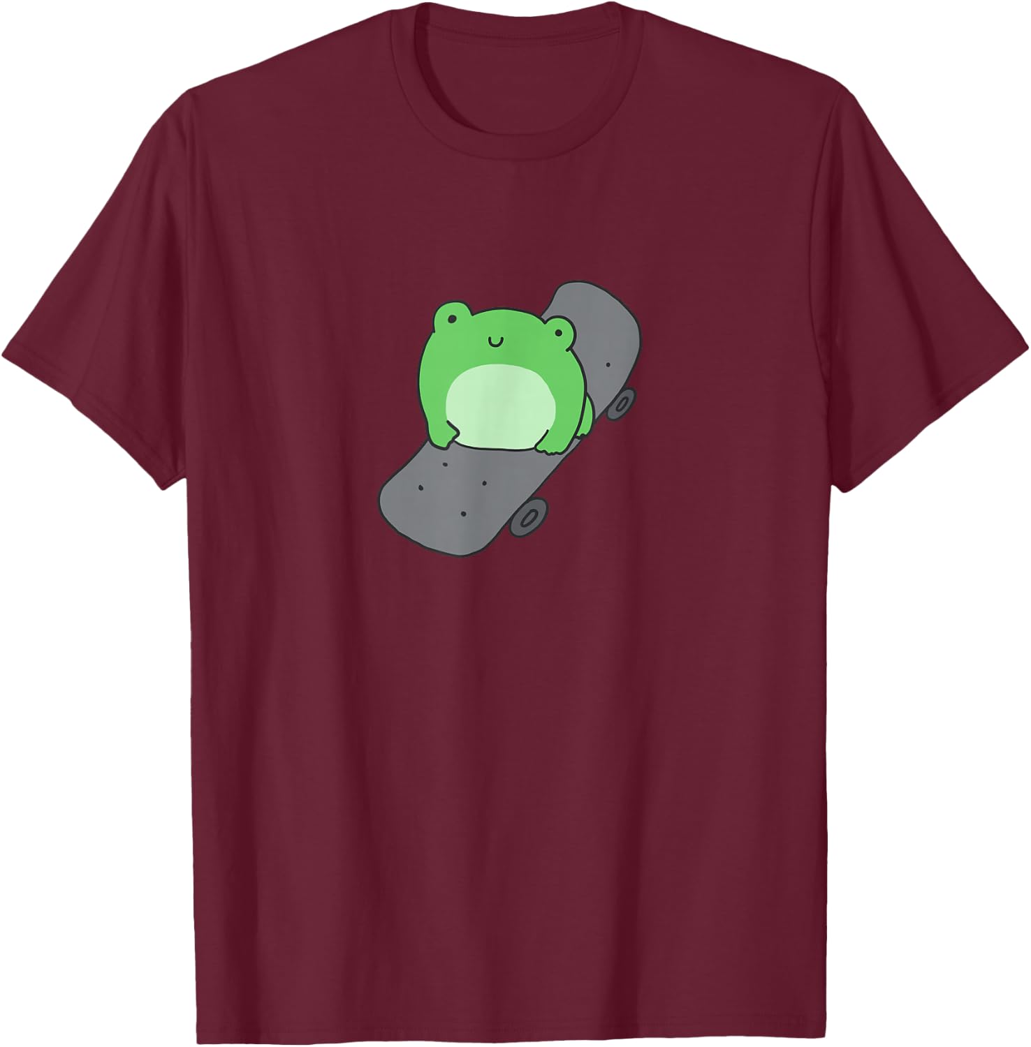 Cute Frog and Skateboard Kawaii Aesthetic Frog T-Shirt - T-Shirt | Maroon