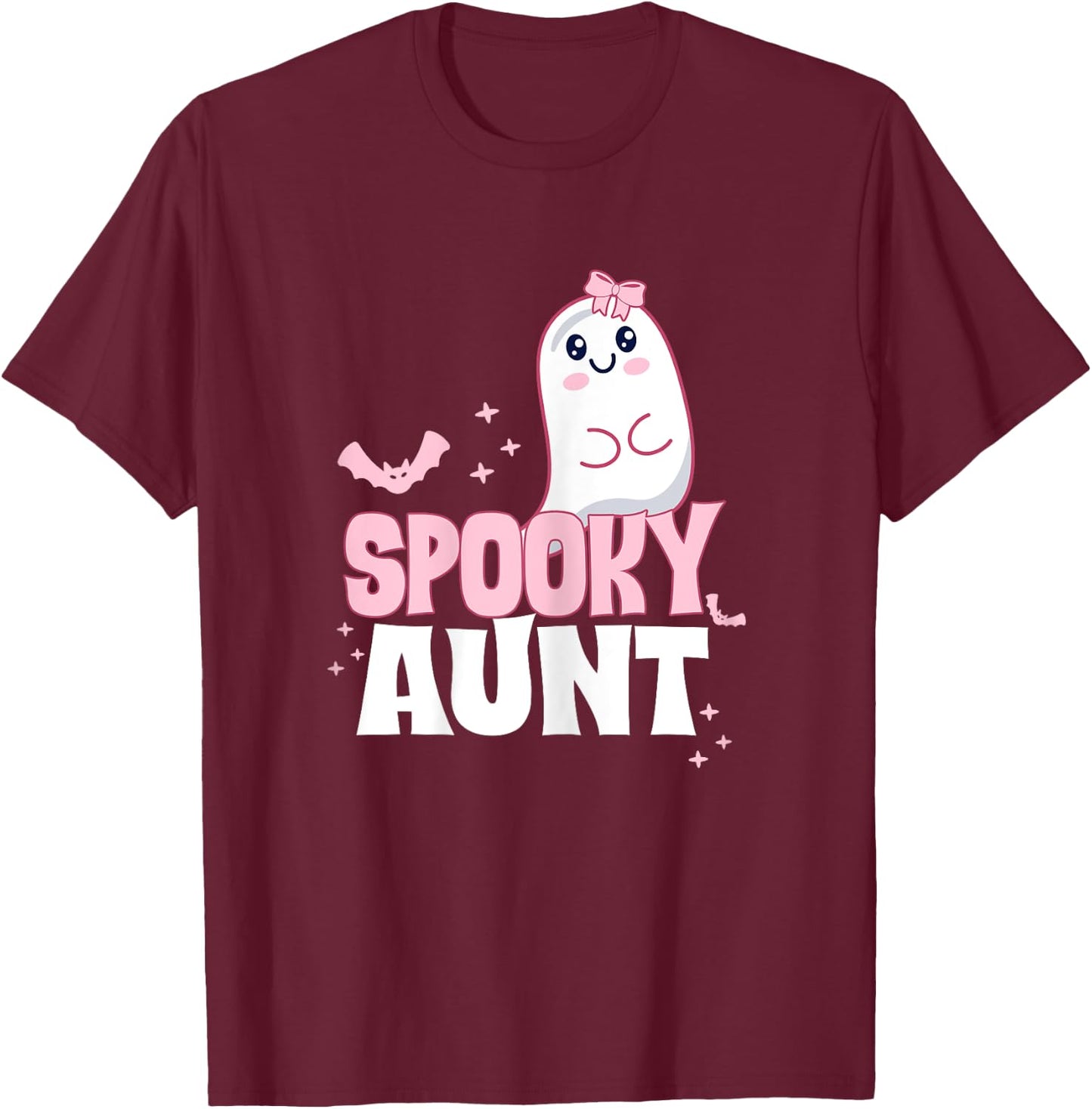 Spooky Aunt Family Cute Pink White Ghost Boo Halloween T-Shirt - T-Shirt | Maroon