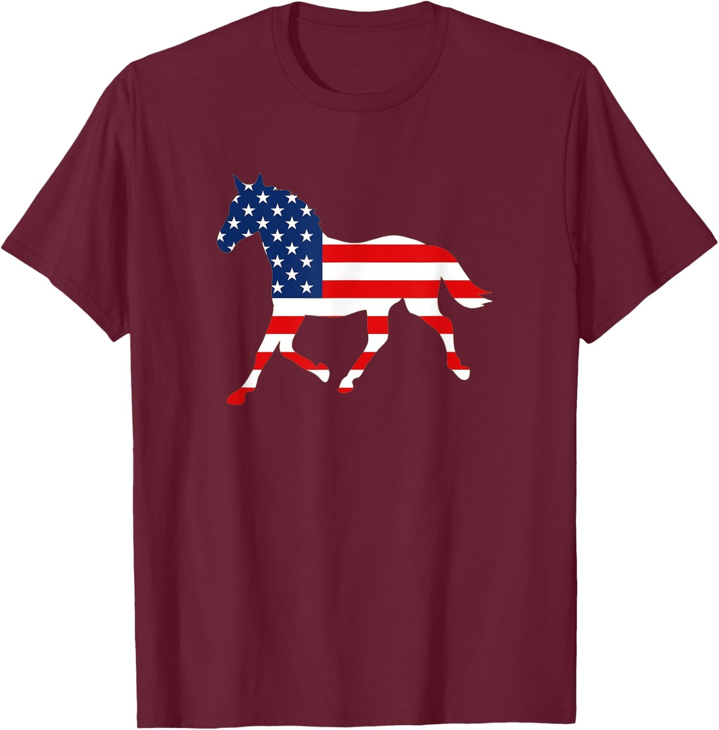 American Patriotic Horse USA Flag July 4th Gift Equestrian T-Shirt - T-Shirt | Maroon