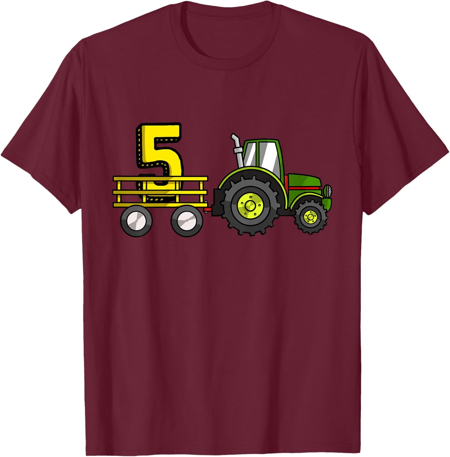 Kids Farm 5 Year Old Barnyard Boys 5th Birthday Tractor T-Shirt - T-Shirt | Maroon