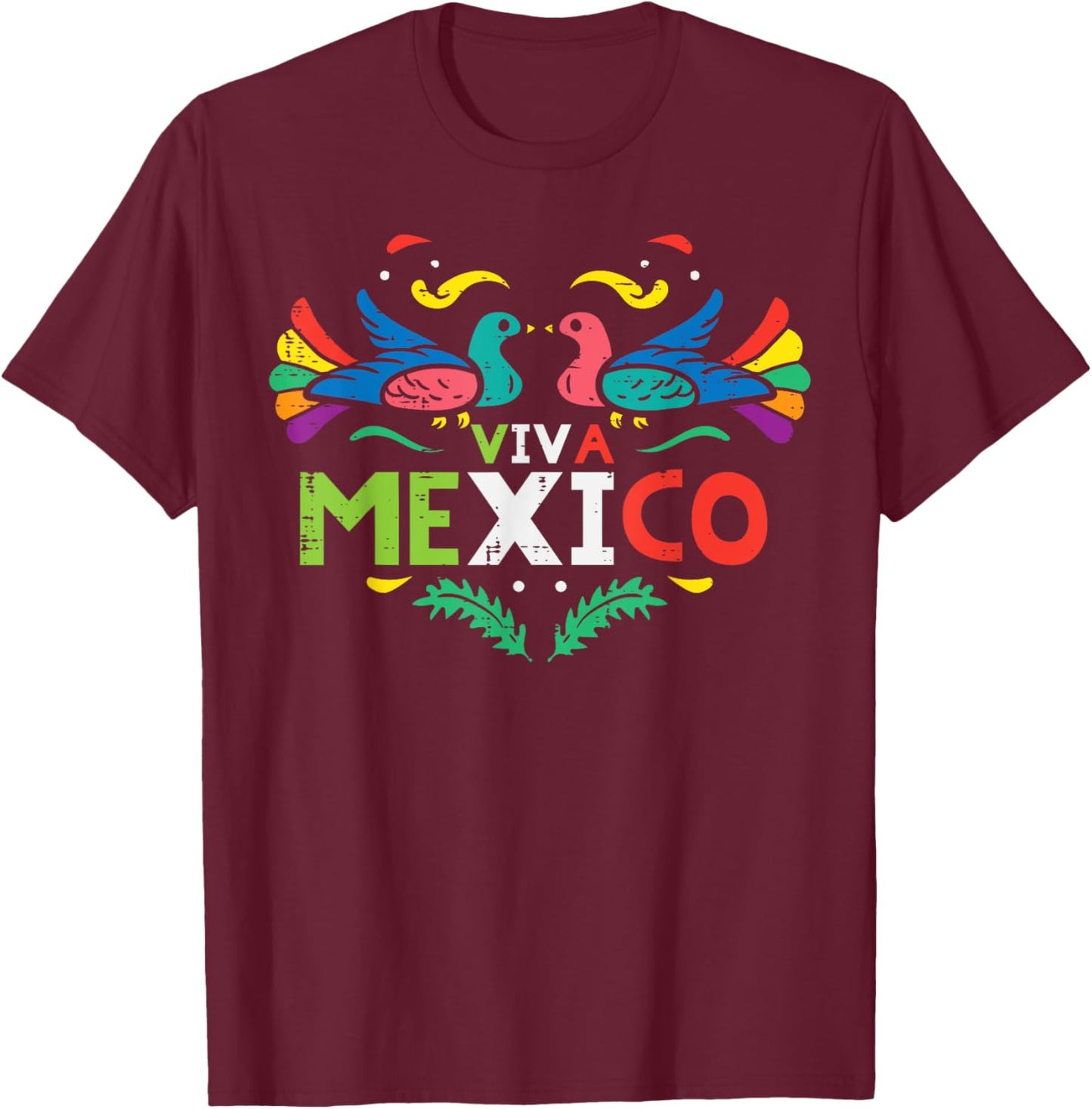 Viva Mexico Otomi Bird Mexican Independence Girls Kids Women T-Shirt - T-Shirt | Maroon