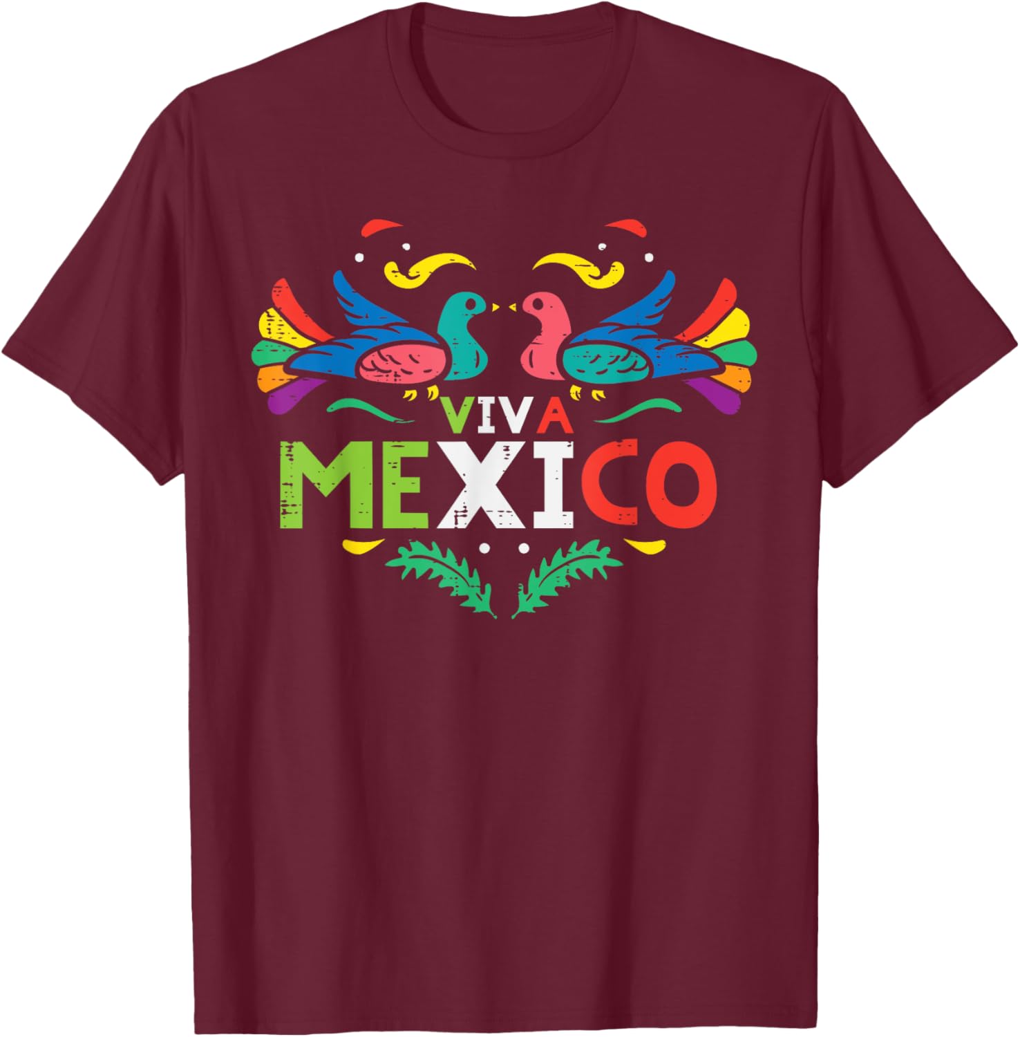 Viva Mexico Otomi Bird Mexican Independence Girls Kids Women T-Shirt - T-Shirt | Maroon