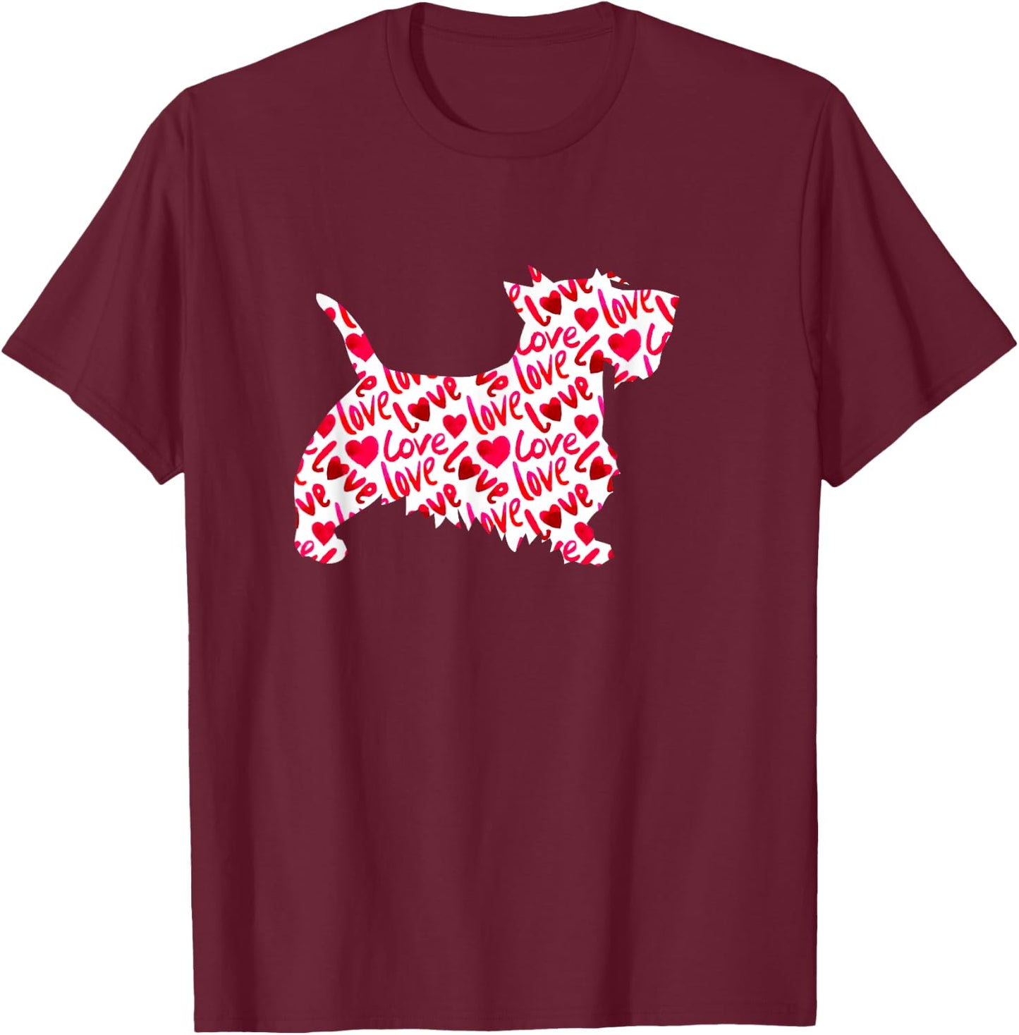 Scottie Scottish Terrier Heart Dog Valentine's Day T-Shirt - T-Shirt | Maroon