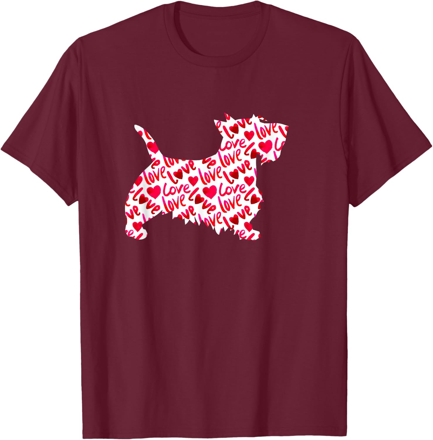 Scottie Scottish Terrier Heart Dog Valentine's Day T-Shirt - T-Shirt | Maroon