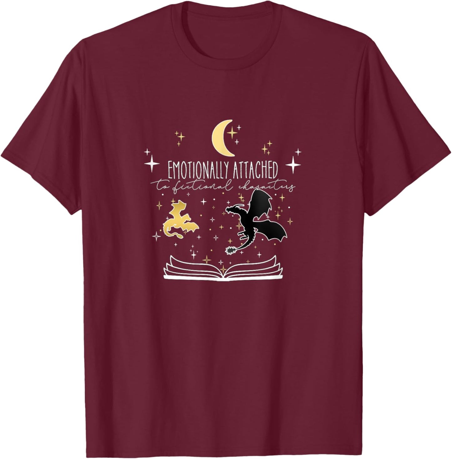 TDK Enterprises - Illumination Emotionally Attached to Fictional Characters -Adult Bookworm Black Short Sleeve S T-Shirt - T-Shirt | Maroon