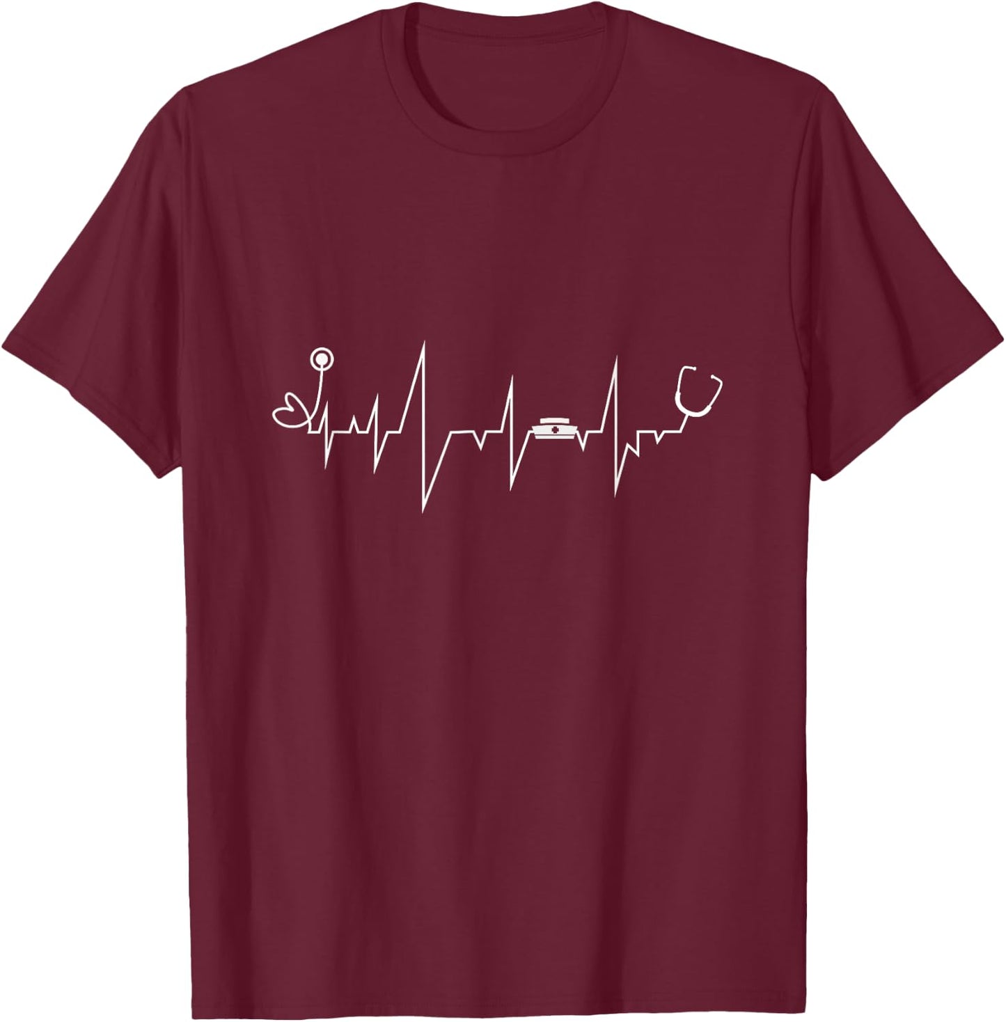 Stethoscope Essential Worker Night Shift Healthcare Nurse T-Shirt - T-Shirt | Maroon