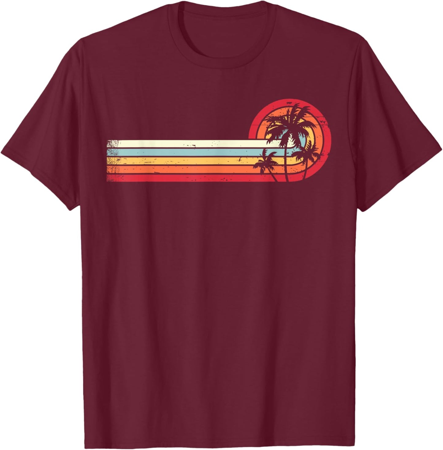 Palm Tree Shirt Tropical Beach Vintage Retro Style 70s 80s Women Girls Kids T-Shirt - T-Shirt | Maroon
