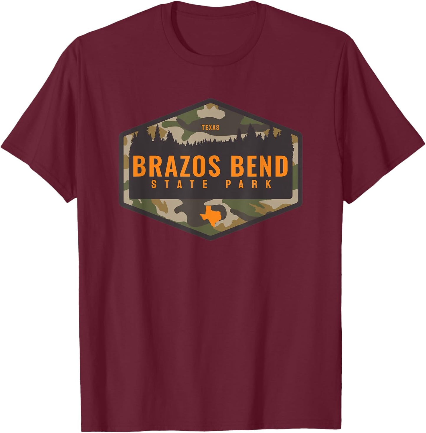 Brazos Bend State Park Texas TX Camouflage Souvenir T-Shirt - T-Shirt | Maroon