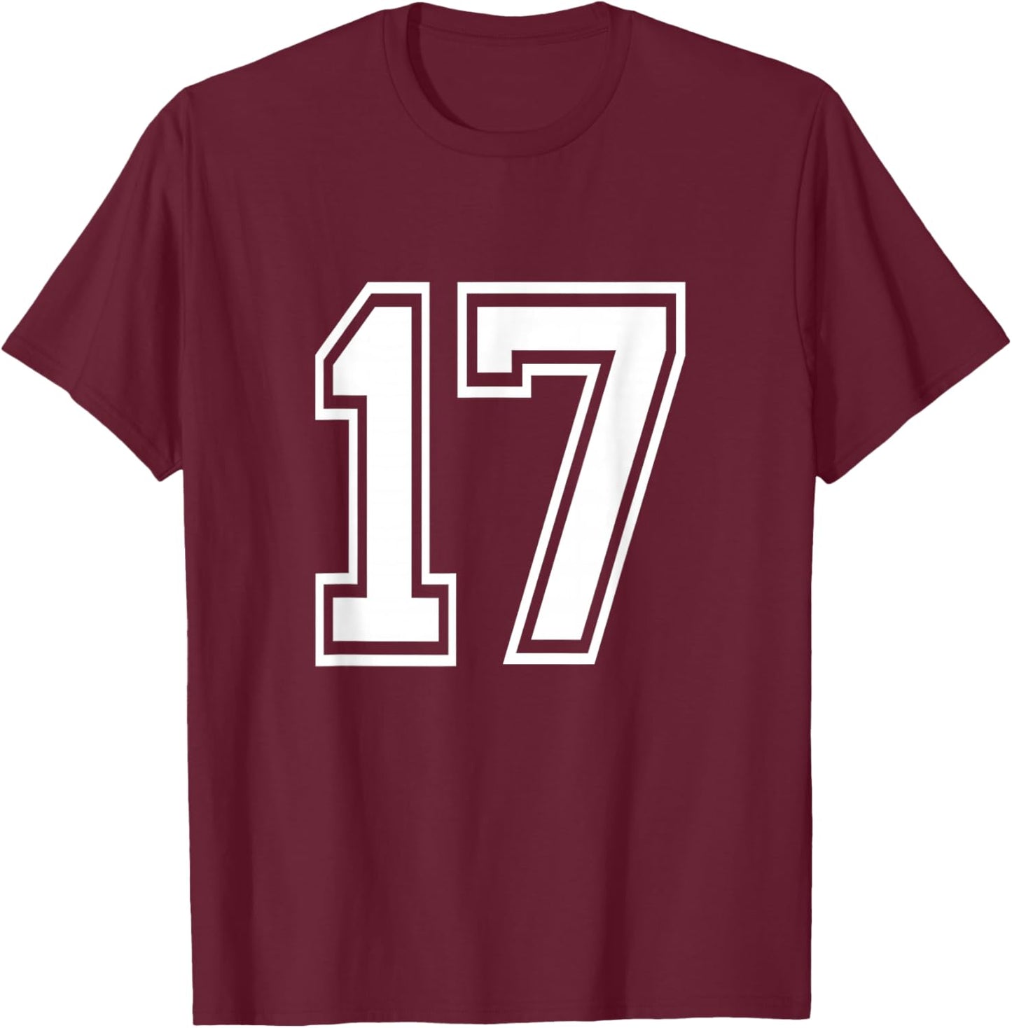 Number 17 Varsity Sports Team Jersey 17th Birthday 17 Years T-Shirt - T-Shirt | Maroon