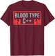 Funny Blood Type C++ IT Computer Programmer Lover Gift T-Shirt - T-Shirt | Maroon