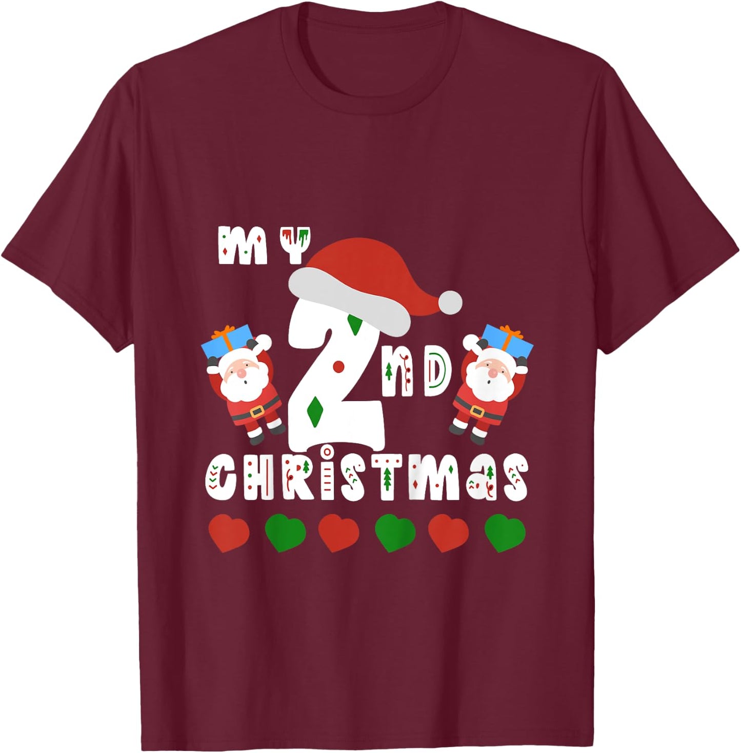 Kids My Second Christmas Baby Child 2nd Xmas Gift Kids T-Shirt - T-Shirt | Maroon