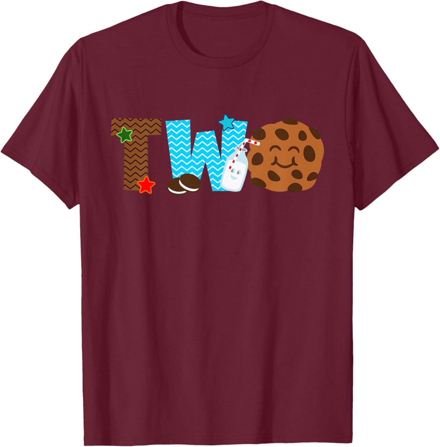 Kids 2nd Second Birthday Milk & Cookies Theme Party Two Year Old T-Shirt - T-Shirt | Maroon