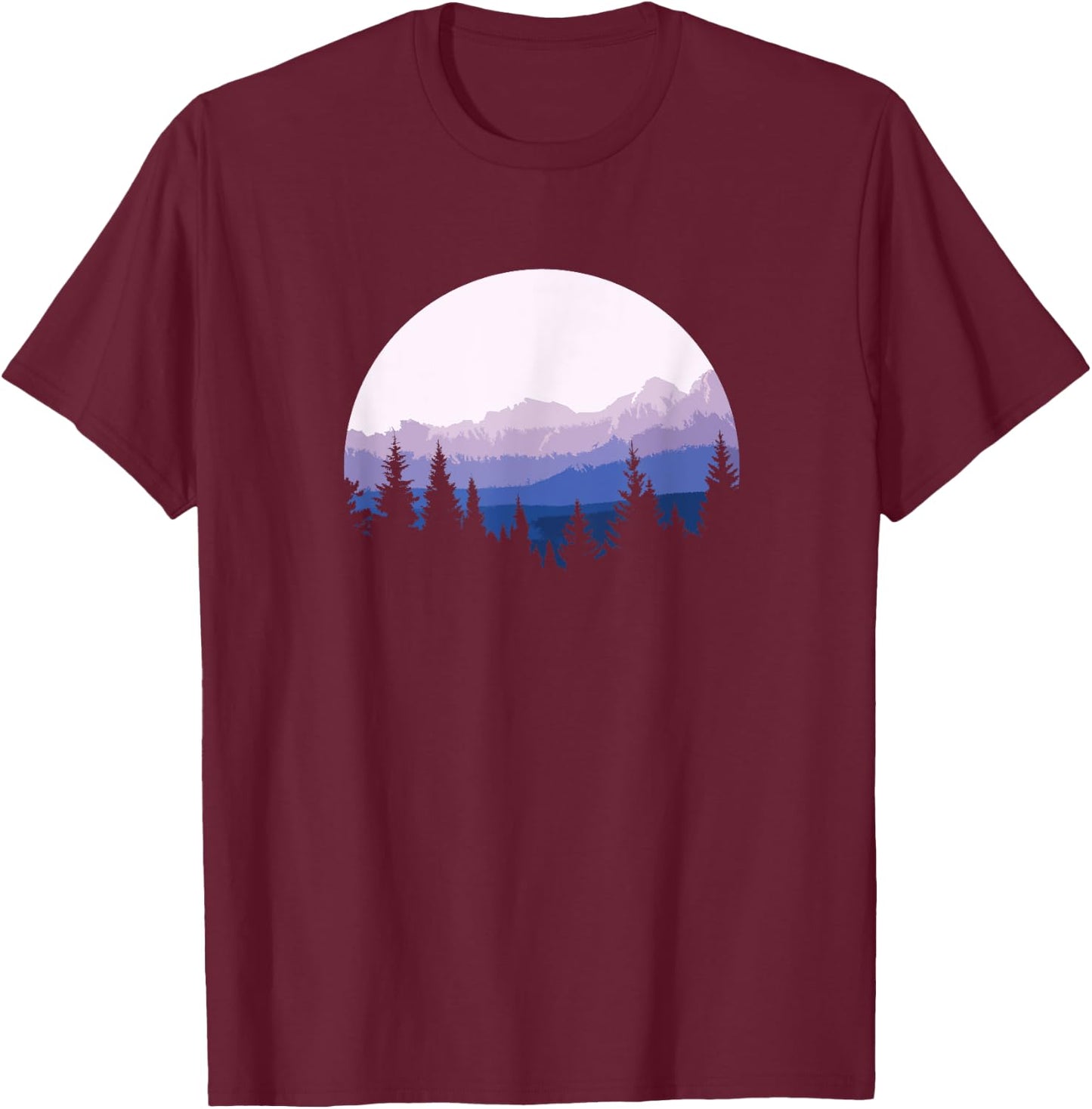 Forest Scene Mountain Silhouette T-Shirt - T-Shirt | Maroon