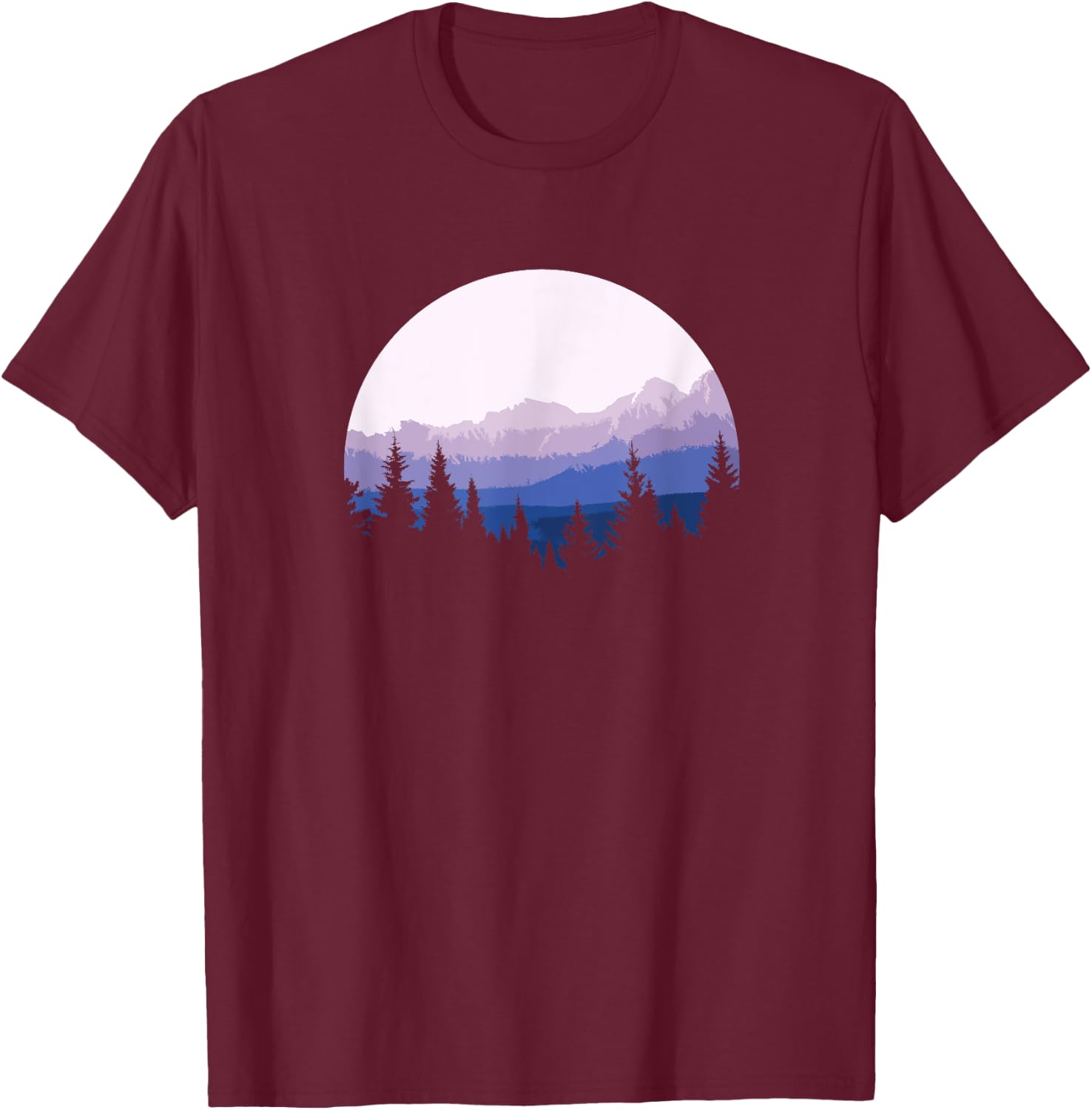 Forest Scene Mountain Silhouette T-Shirt - T-Shirt | Maroon