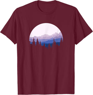 Forest Scene Mountain Silhouette T-Shirt - T-Shirt | Maroon