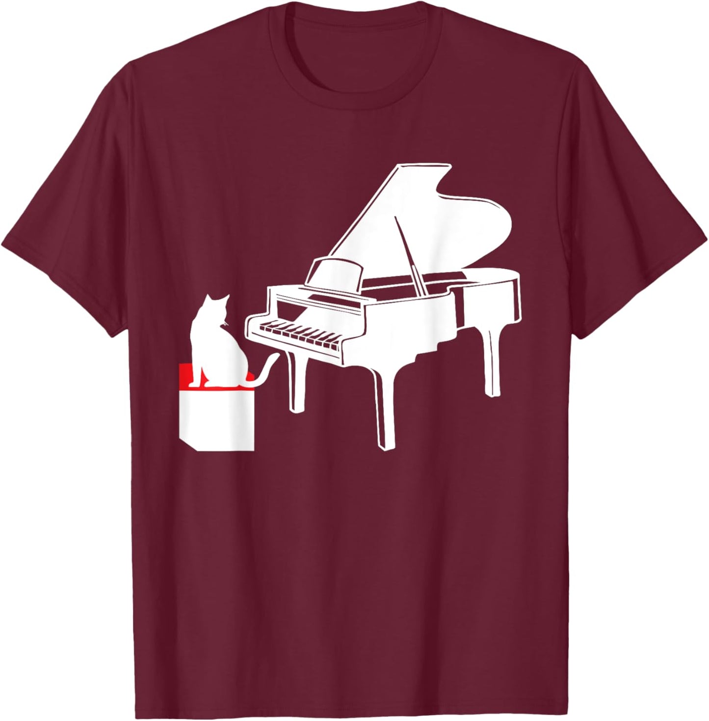 Cat Playing Piano Music Lover Funny Men Women Girls Kids T-Shirt - T-Shirt | Maroon