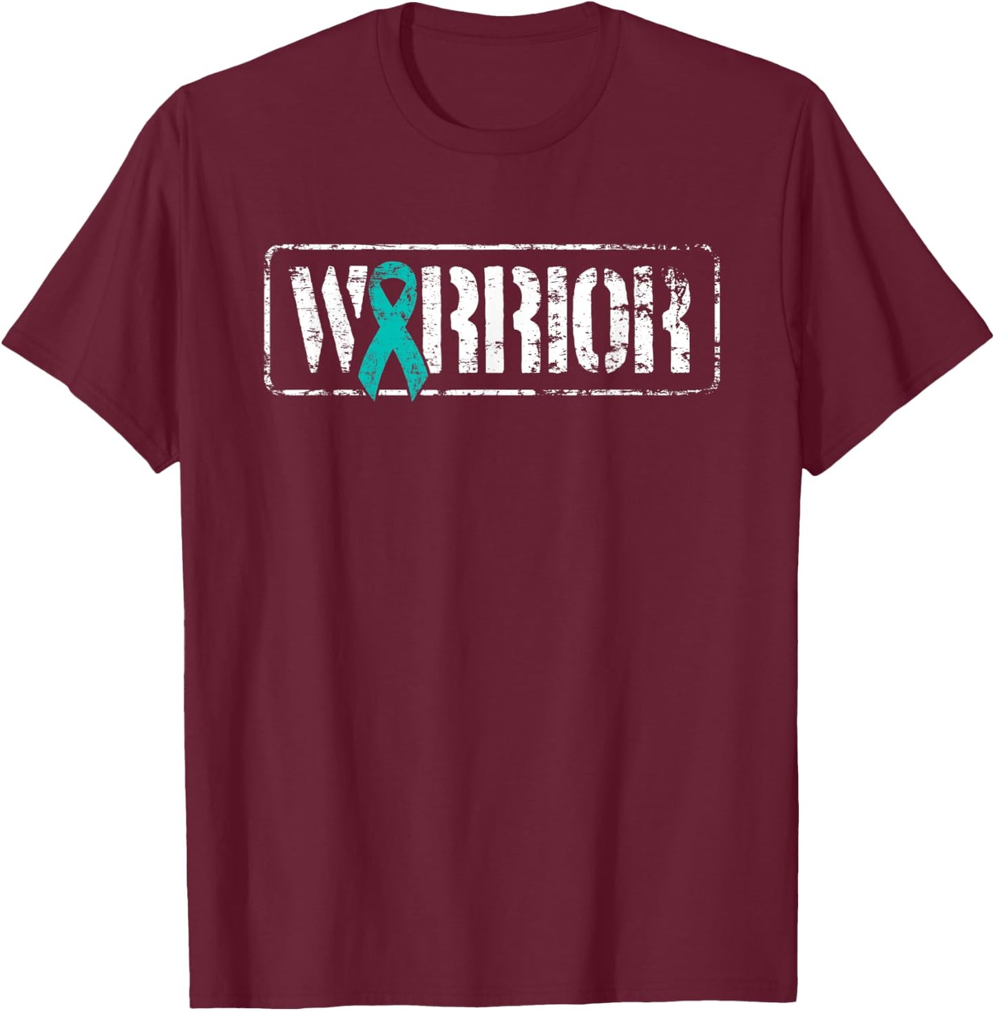 Ovarian Cancer Warrior - Teal Military Style Awareness T-Shirt - T-Shirt | Maroon