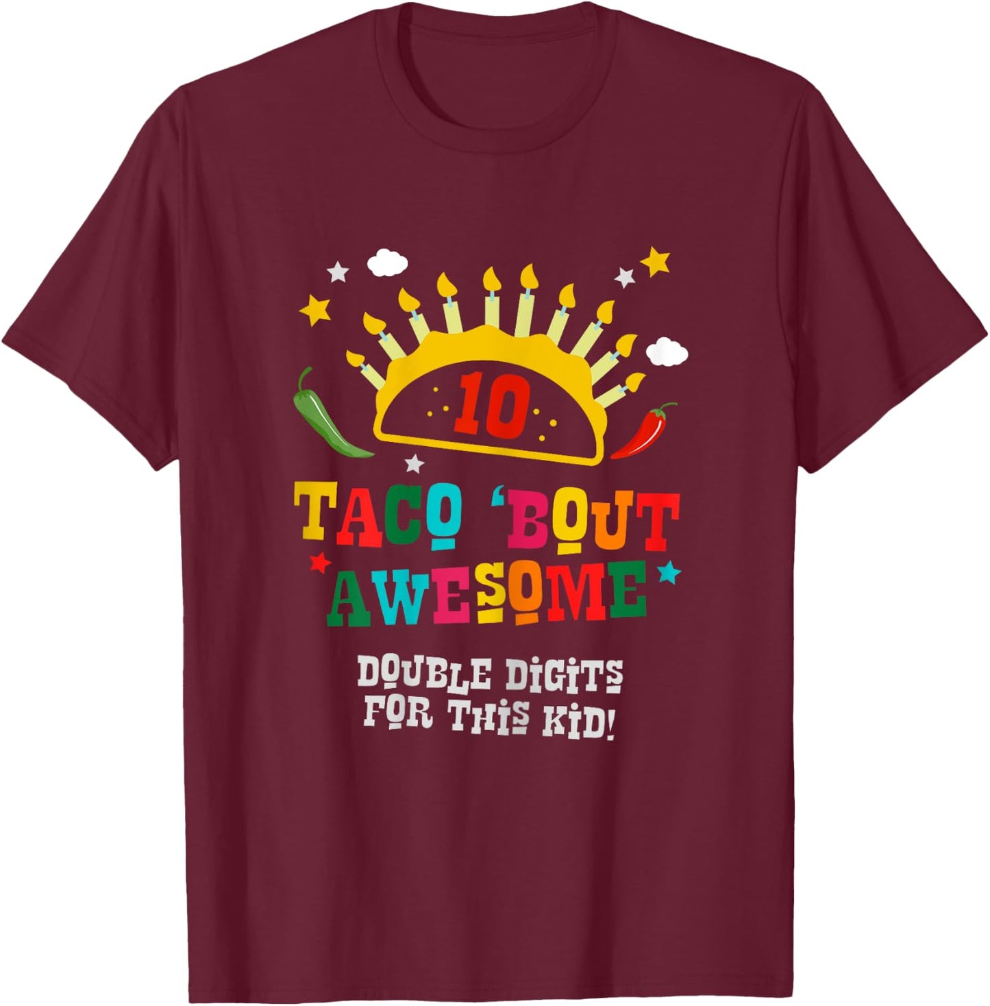 Birthday Taco Age 10 Gift - Boys Taco Bout Awesome Age Ten T-Shirt - T-Shirt | Maroon