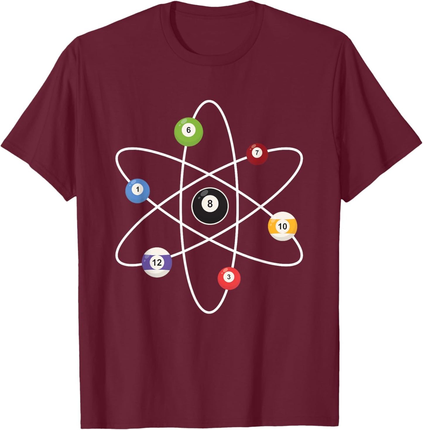 Cue Ball Atoms - Billiard Lover Pool Player Game Sports T-Shirt - T-Shirt | Maroon