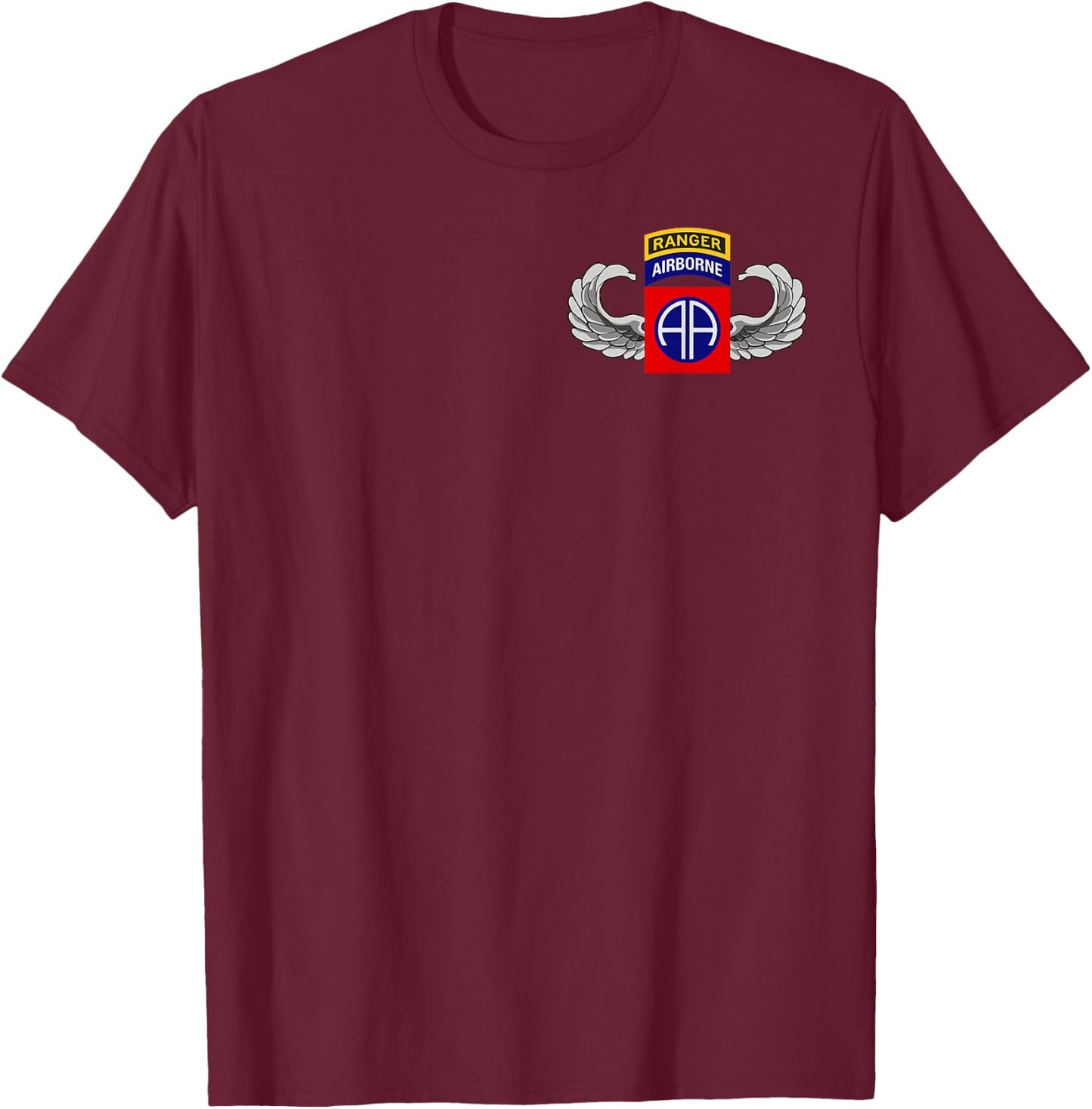 82nd Airborne - Parachutist Wings with Ranger Tab - Classic T-Shirt - T-Shirt | Maroon