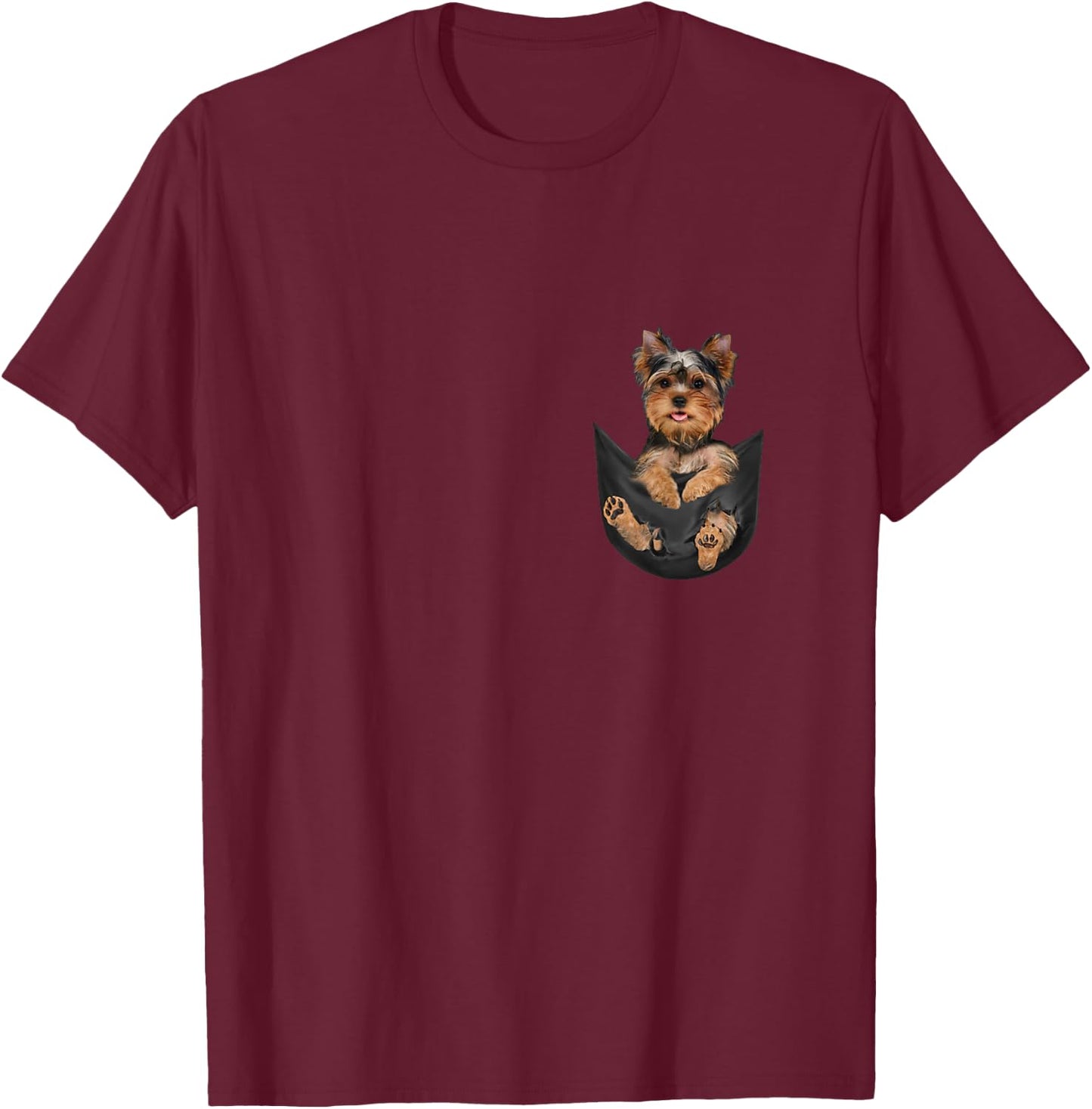 Dog Lovers Gifts Yorkshire Terrier In Pocket Funny Dog Face T-Shirt - T-Shirt | Maroon
