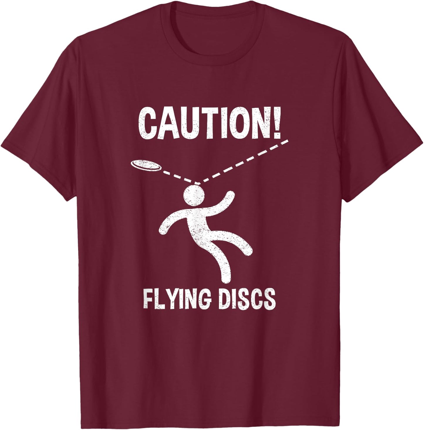 Caution! Flying Discs - Women & Girls Disc Golf Frolf T-Shirt - T-Shirt | Maroon