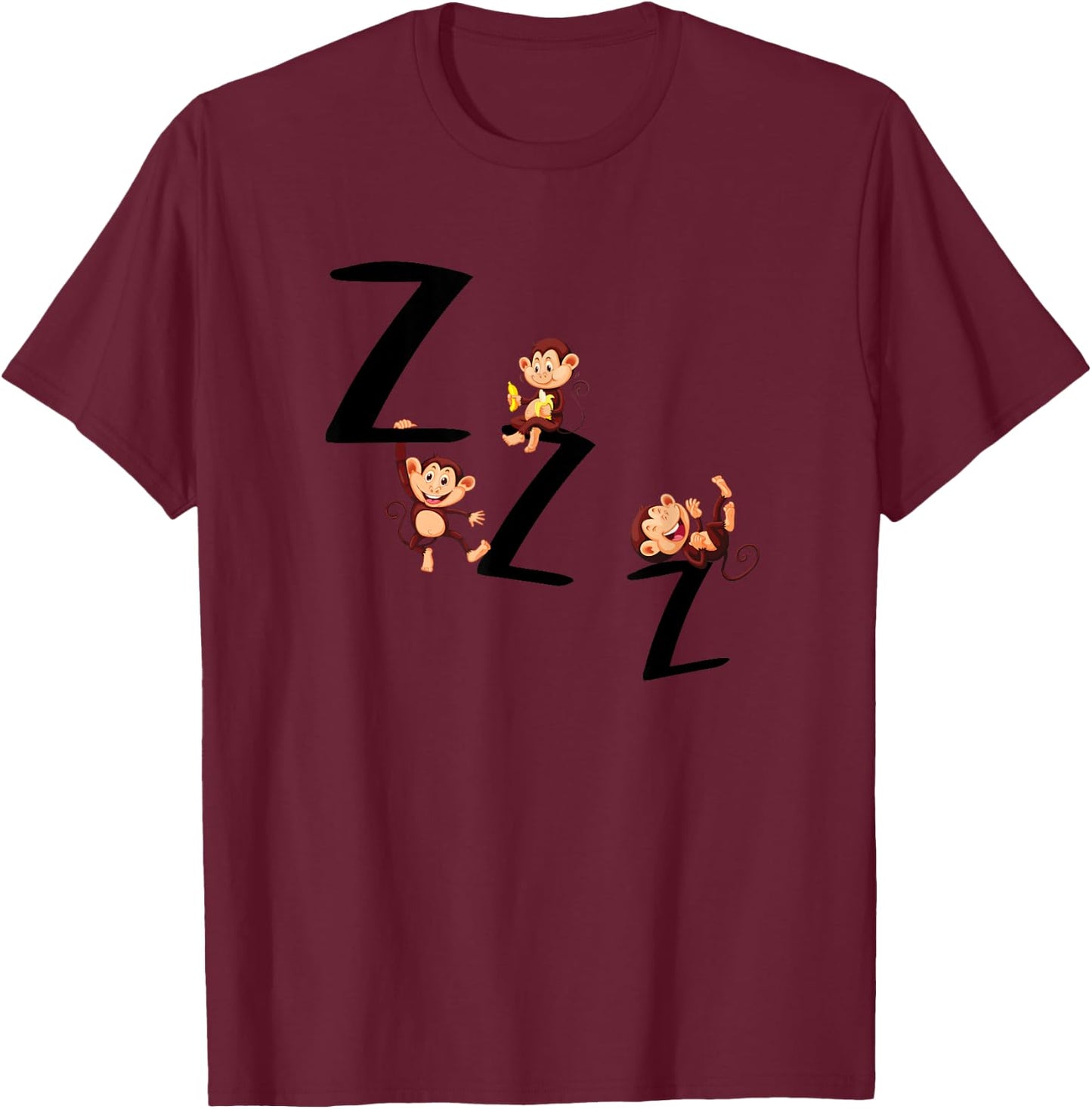 Monkey Graphic Pajama Top T-Shirt - T-Shirt | Maroon