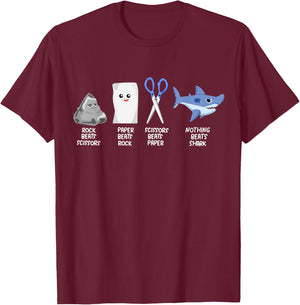 Kids Rock Paper Scissors Shark Clothes Outfit Gift Sharks T-Shirt - T-Shirt | Maroon