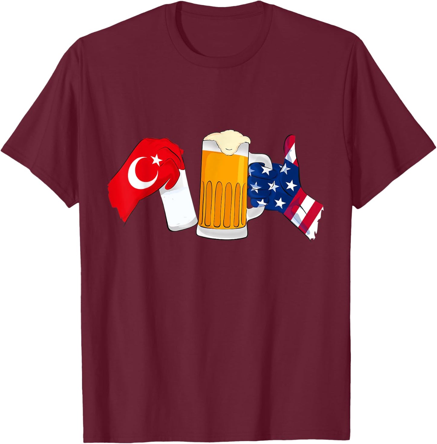 Friendship of Turkish Raki and American Beer T-Shirt - T-Shirt | Maroon