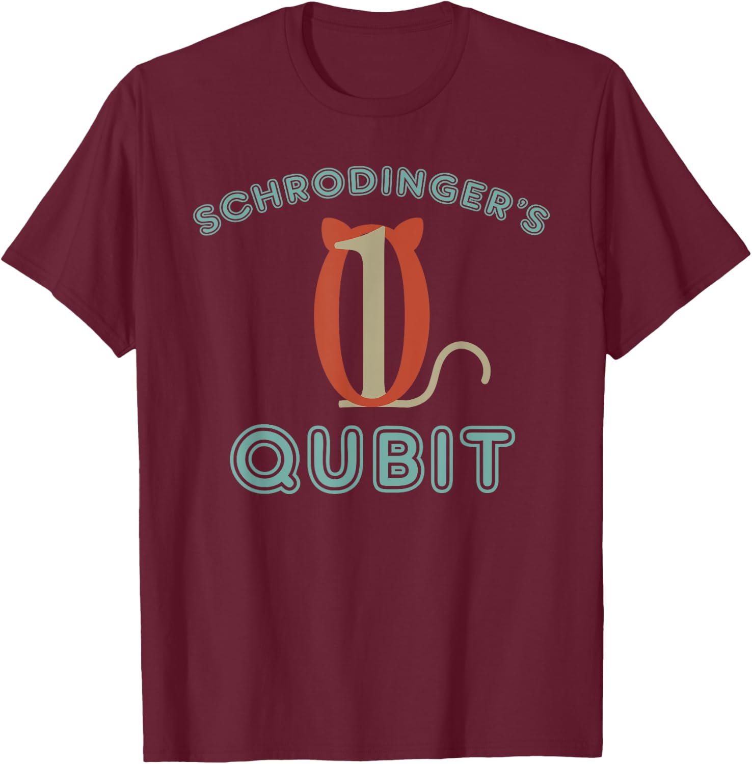 Funny Schrodingers Cat Gift Qubit Quantum Computing Joke T-Shirt - T-Shirt | Maroon