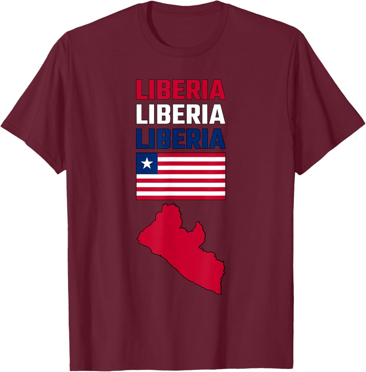 Liberia map with Liberian flag in colors of the flag T-Shirt - T-Shirt | Maroon