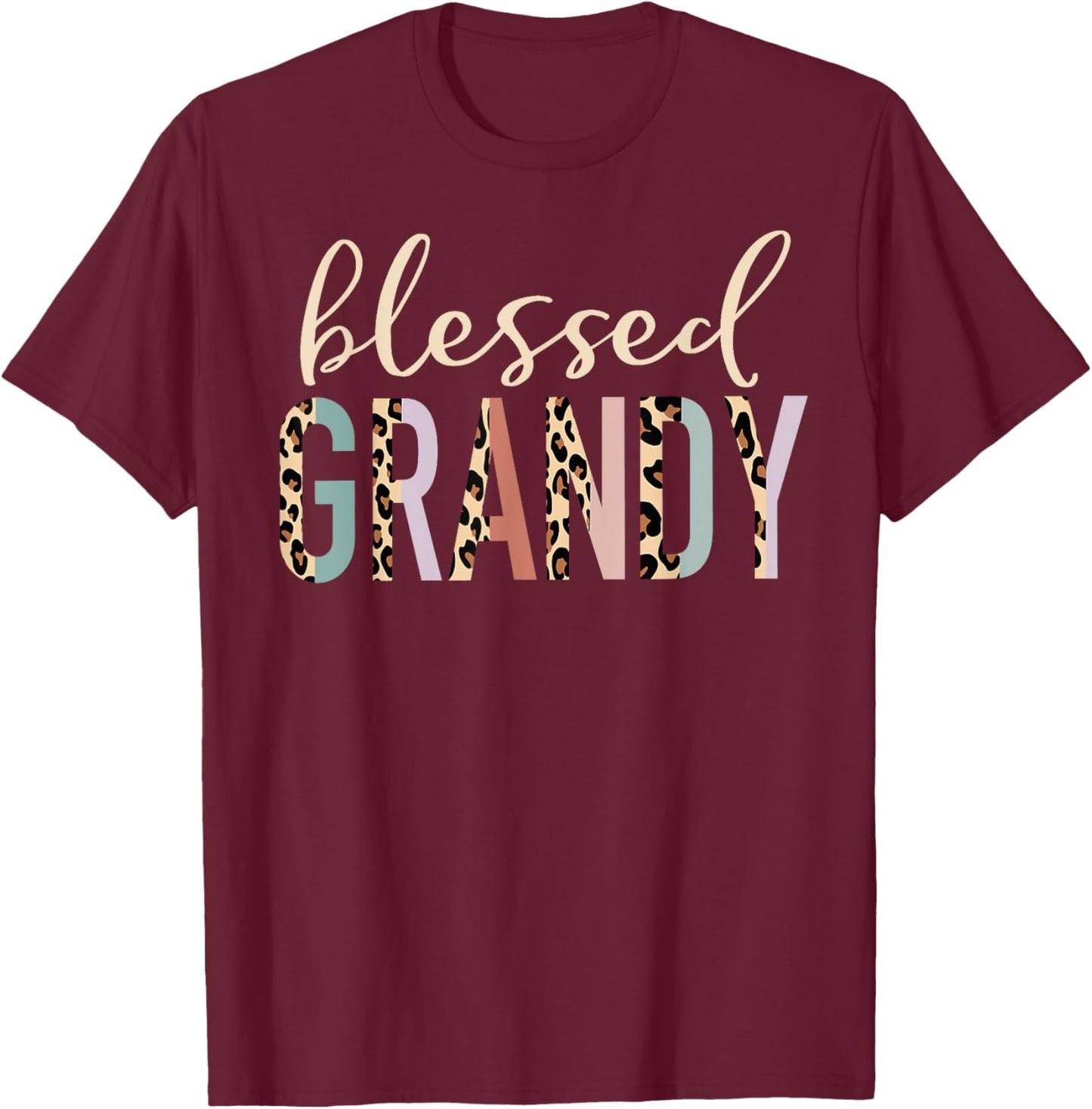 Blessed Grandy Cute Leopard Print T-Shirt - T-Shirt | Maroon