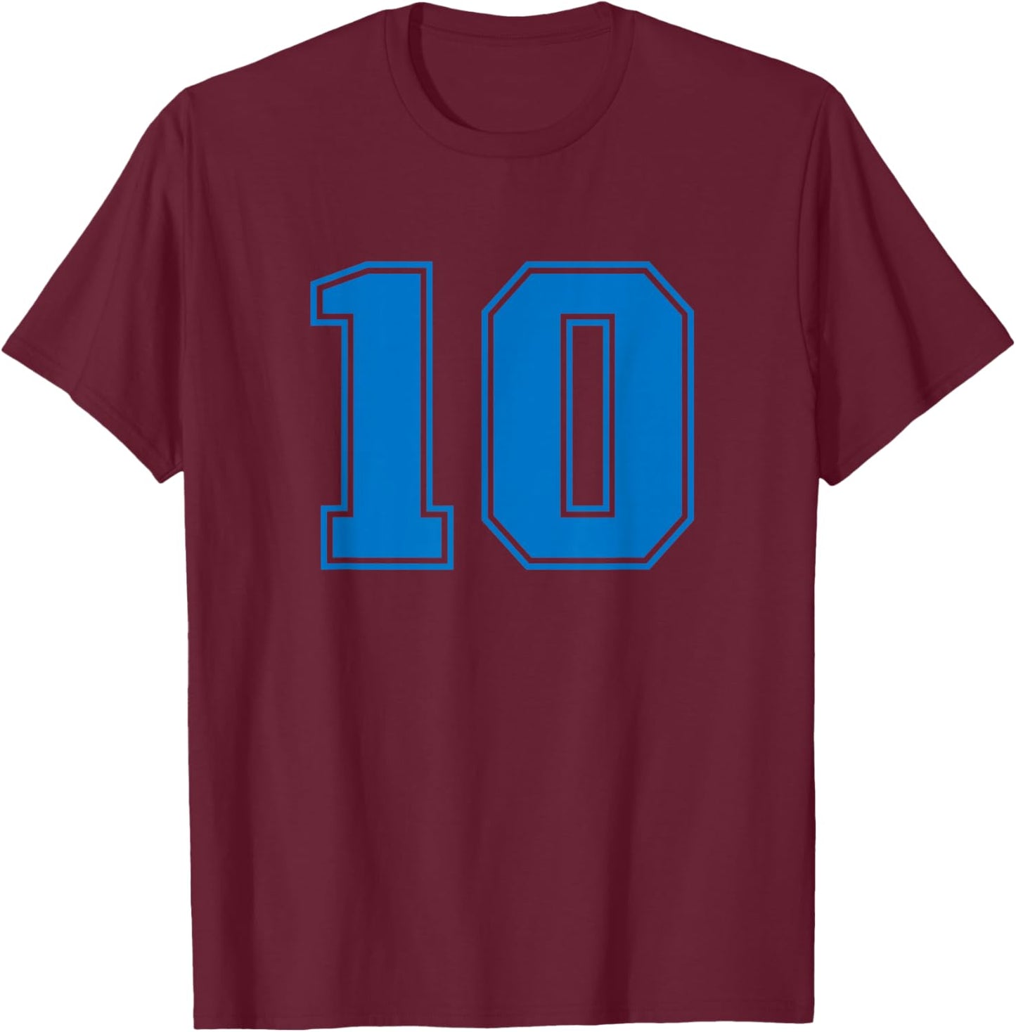 Number #10 Blue Sports Uni Number T-Shirt - T-Shirt | Maroon