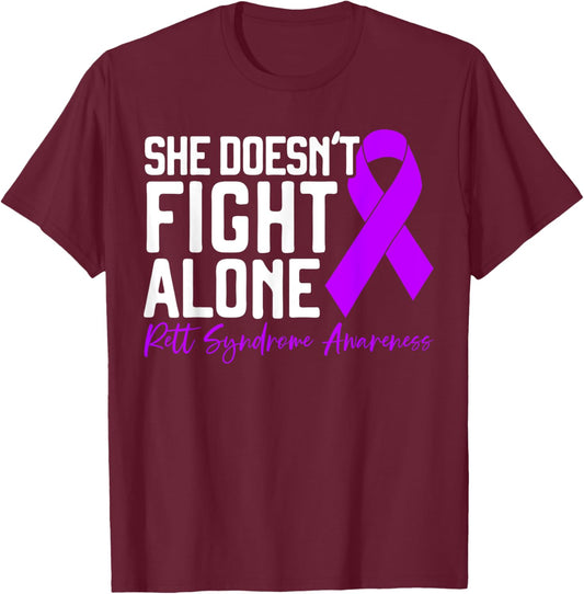 Rett Syndrome Awareness SteMi Apparel She Doesn't Fight Alone , -Adults, Black, Short Sleeve, Small T-Shirt - T-Shirt | Maroon