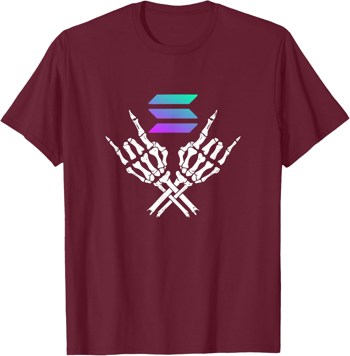 Solana Crypto Skeleton Halloween Theme Metal Hands SOL T-Shirt - T-Shirt | Maroon